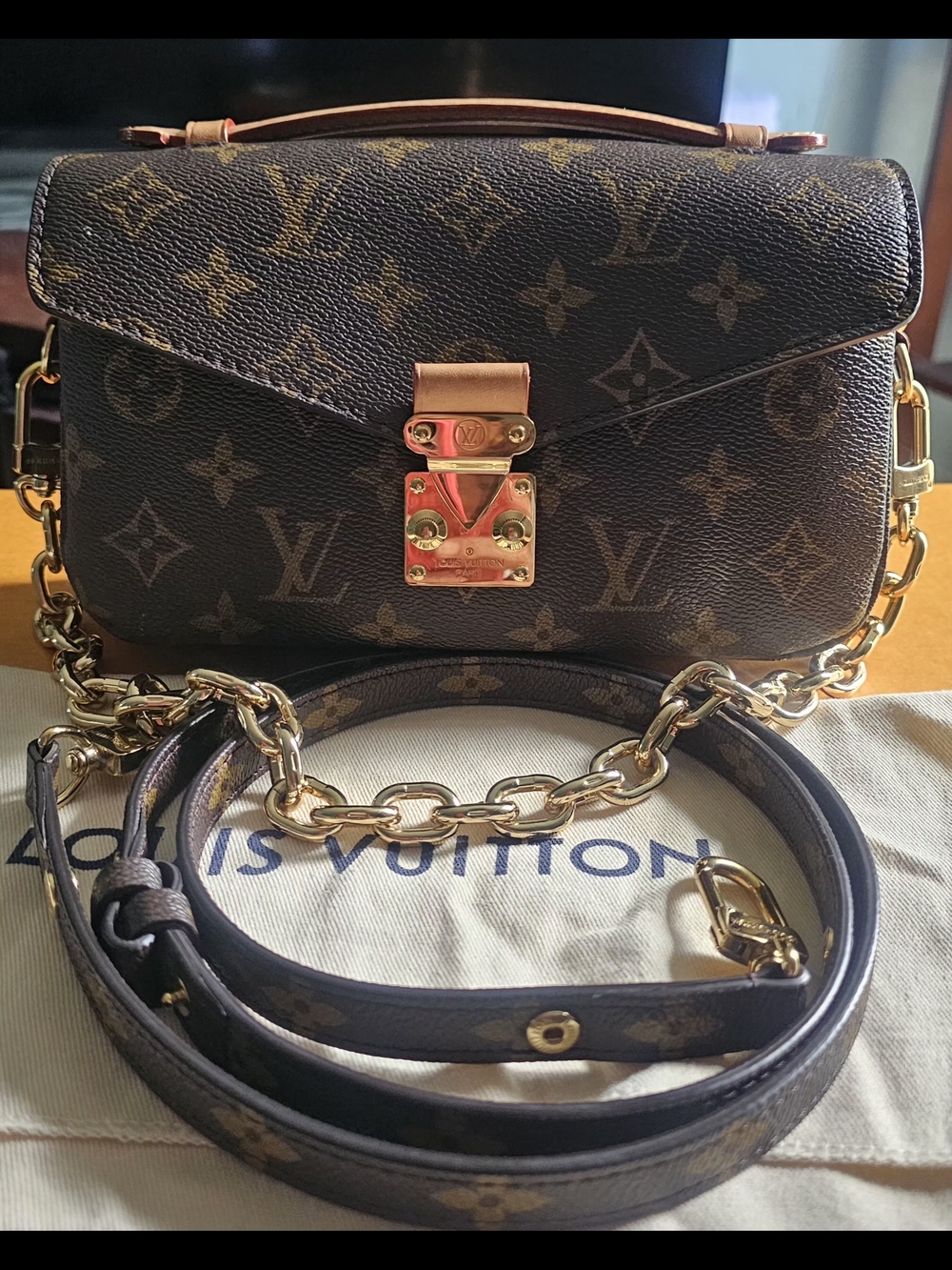 Louis Vuitton Brown Monogram Canvas Petite Handbag with Gold Hardware